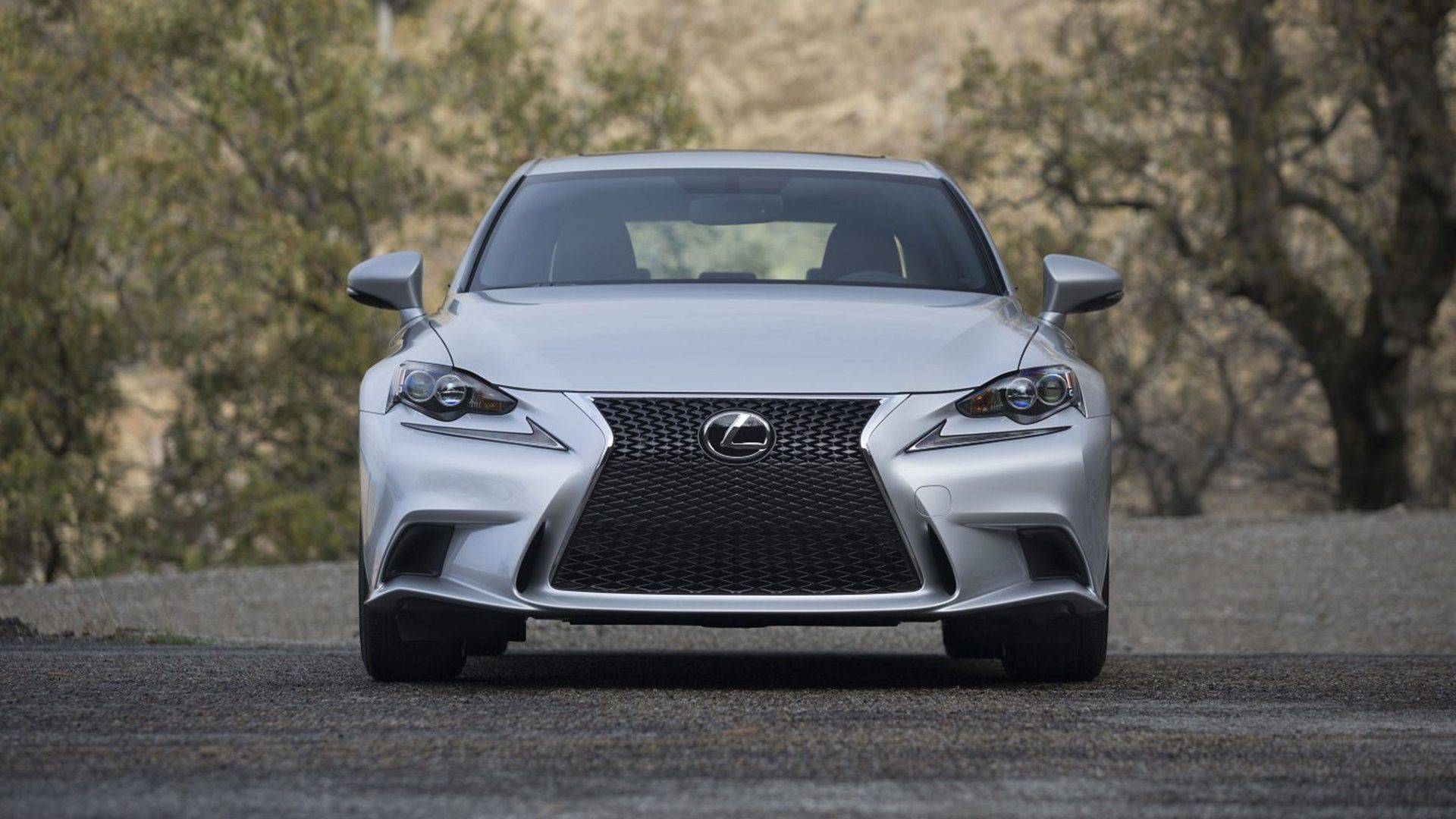 2014 Lexus IS 350 front view showing its spindle grille and sharp headlight design