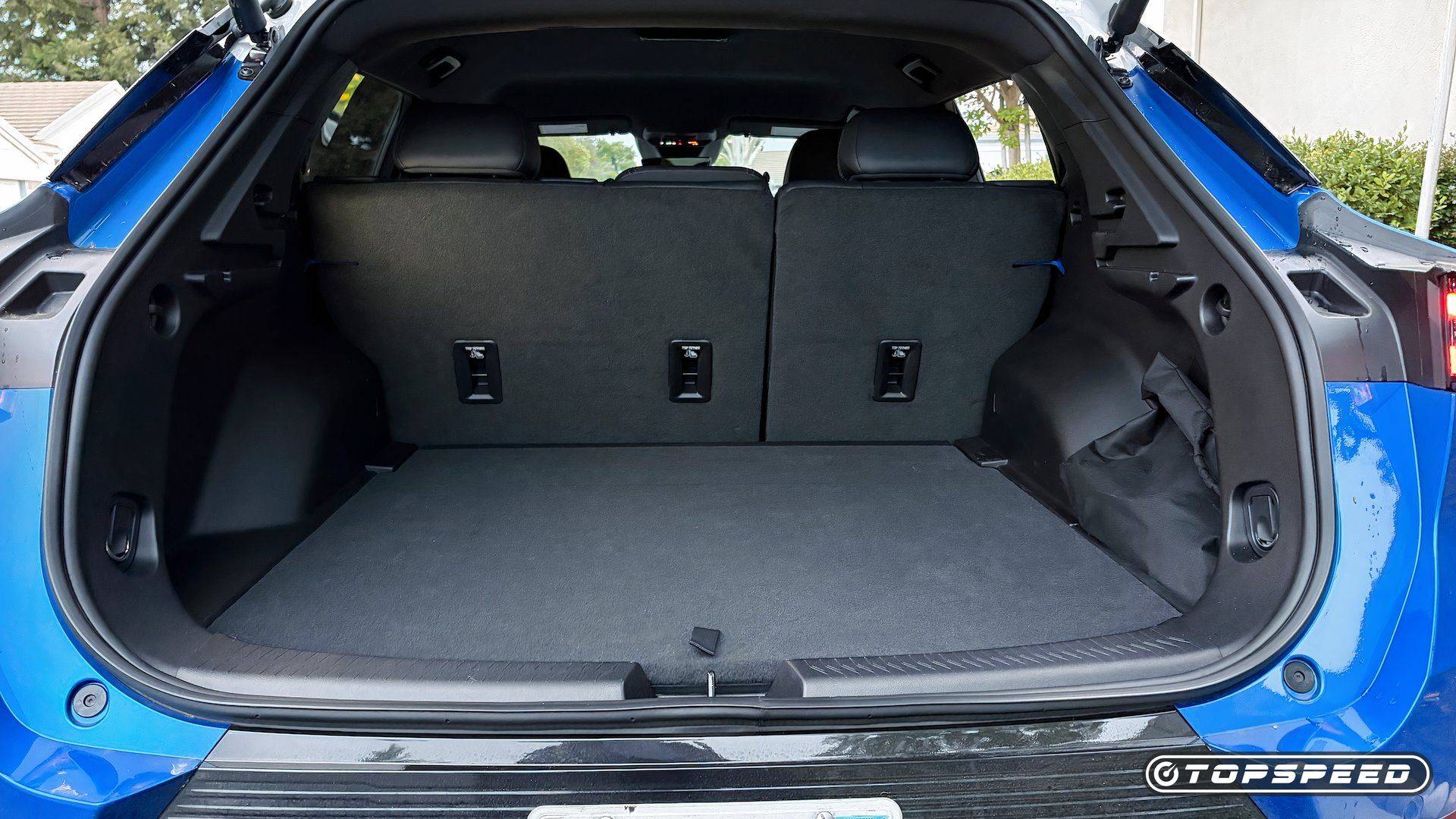 Chevrolet Equinox EV cargo compartment with the rear hatch open.