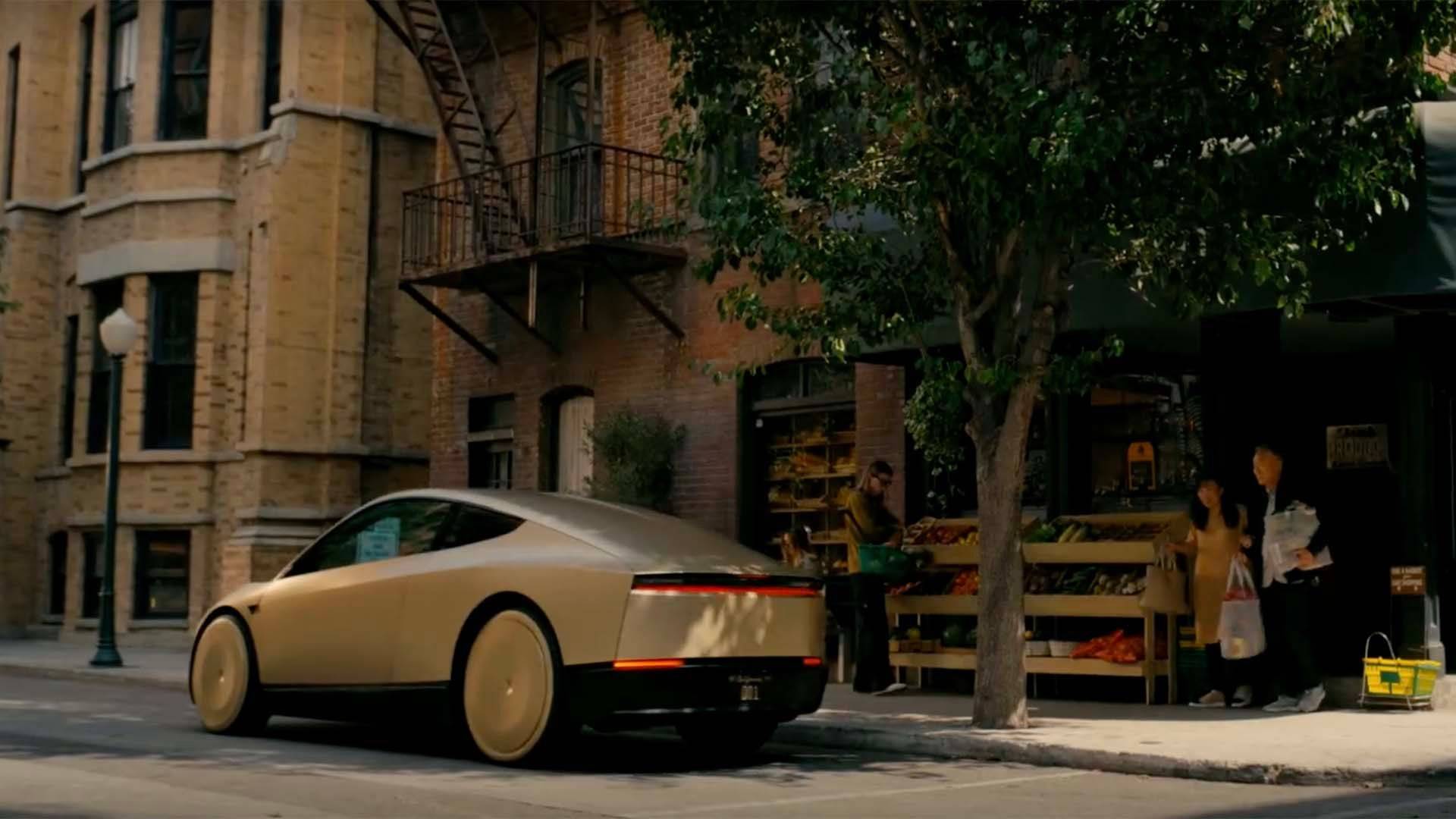 Rear three-quarter view of a Tesla Cybercab