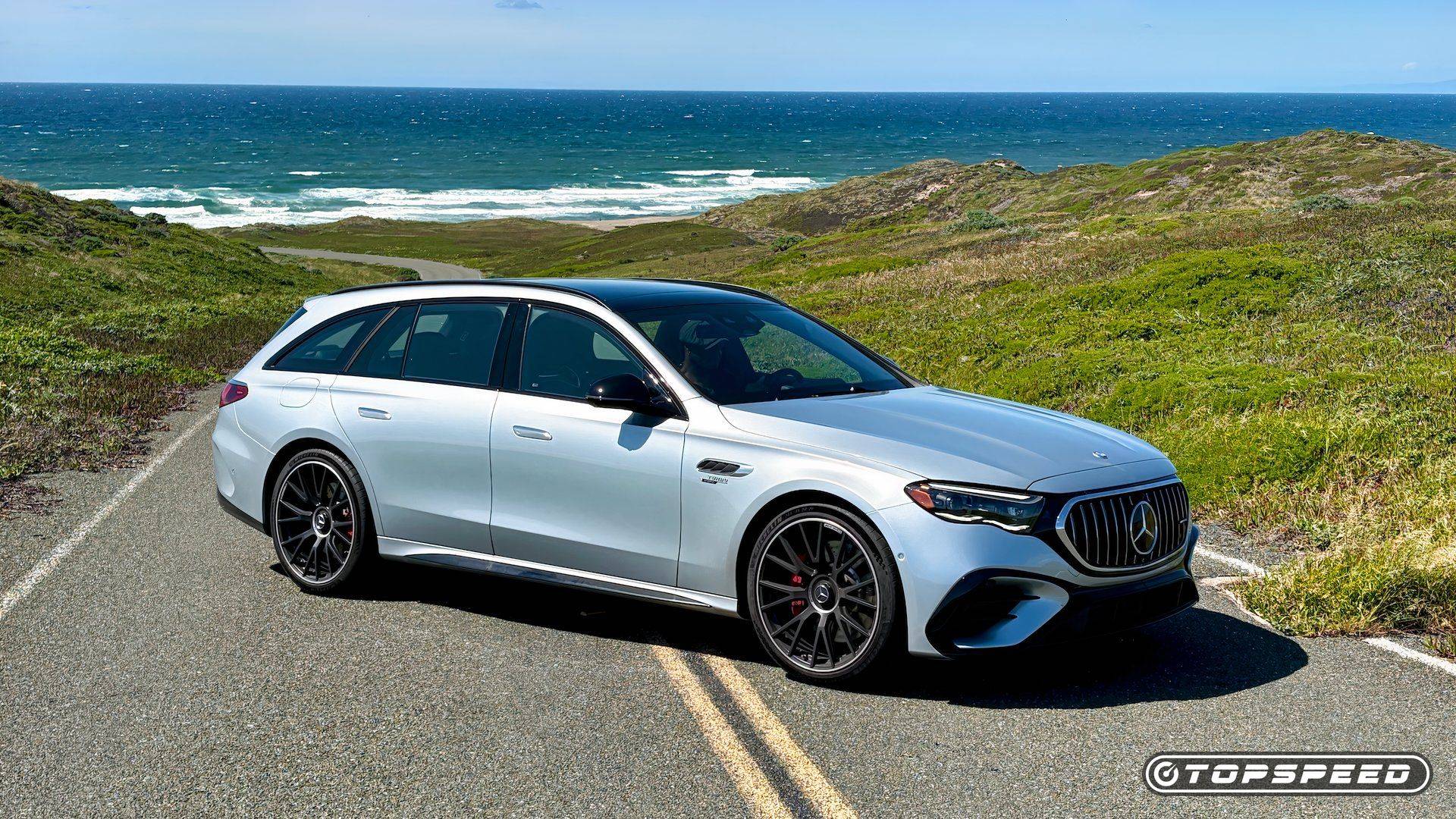 Side profile of the 2026 Mercedes-AMG E 53 Hybrid Wagon