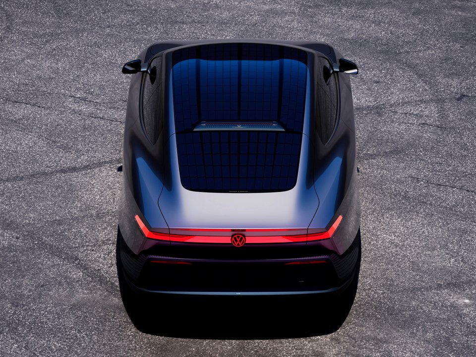 Top view of solar cells integrated into the Volkswagen Mission Efficiency roof and rear glass