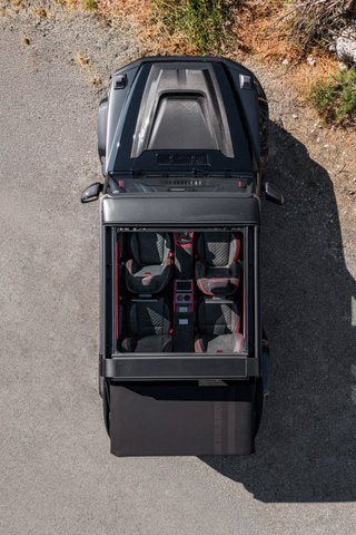 Top-down view of the Brabus 900 Rocket Edition Cabrio with its roof open