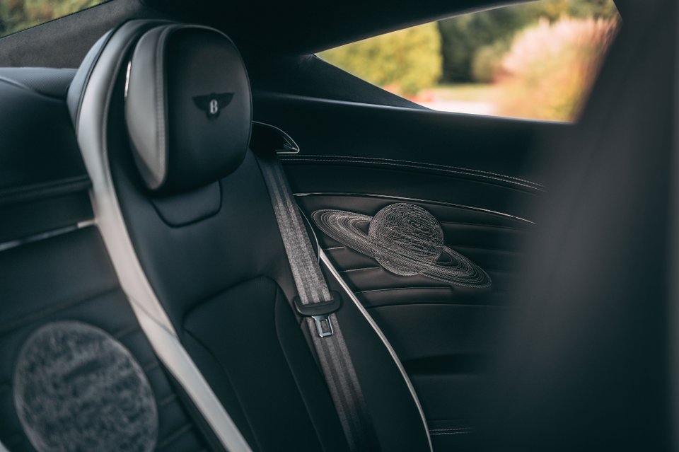 Planetary embroidery on a Bentley Nicolaus Copernicus Collection seat