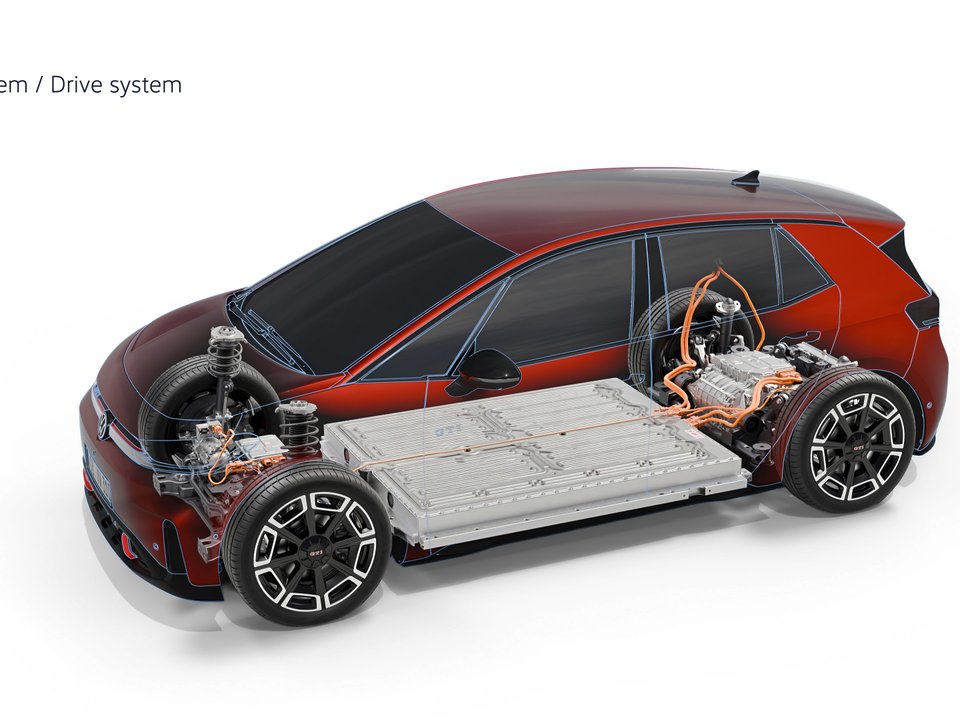 Volkswagen ID.3 GTI drive system with battery pack and electric motor layout