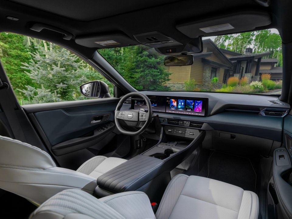 2027 Nissan Rogue Hybrid interior with digital displays and two-tone upholstery