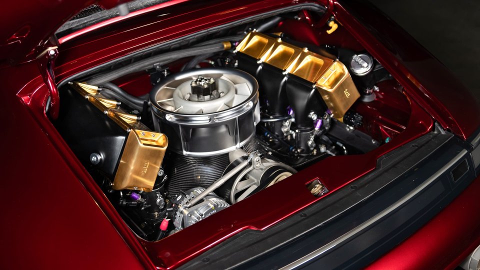 Gunther Werks Project Endgame engine bay with gold-finished components