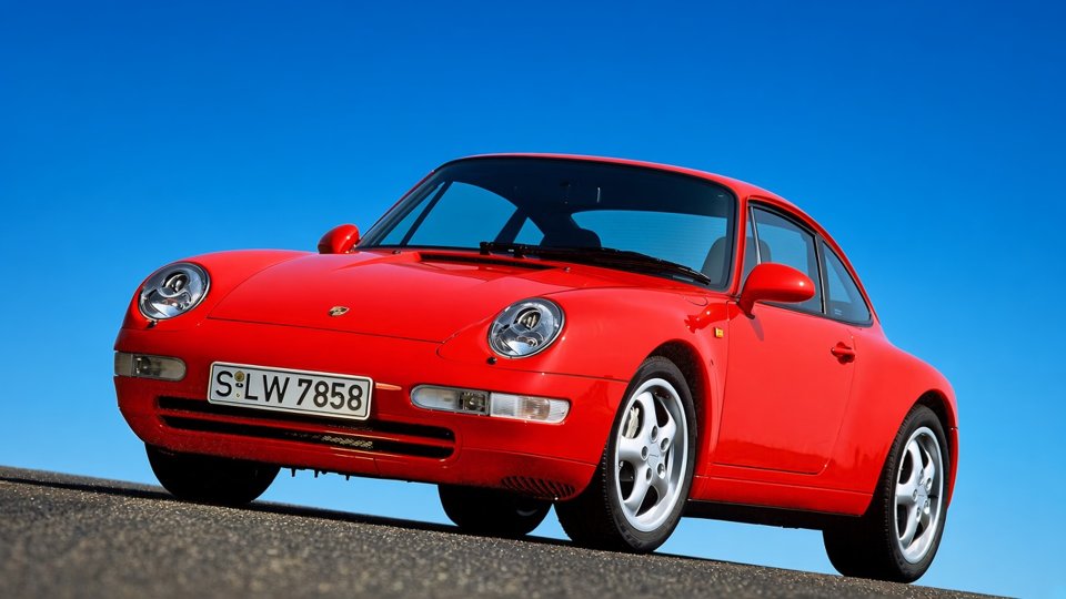 Red Porsche 993 911 viewed from the front