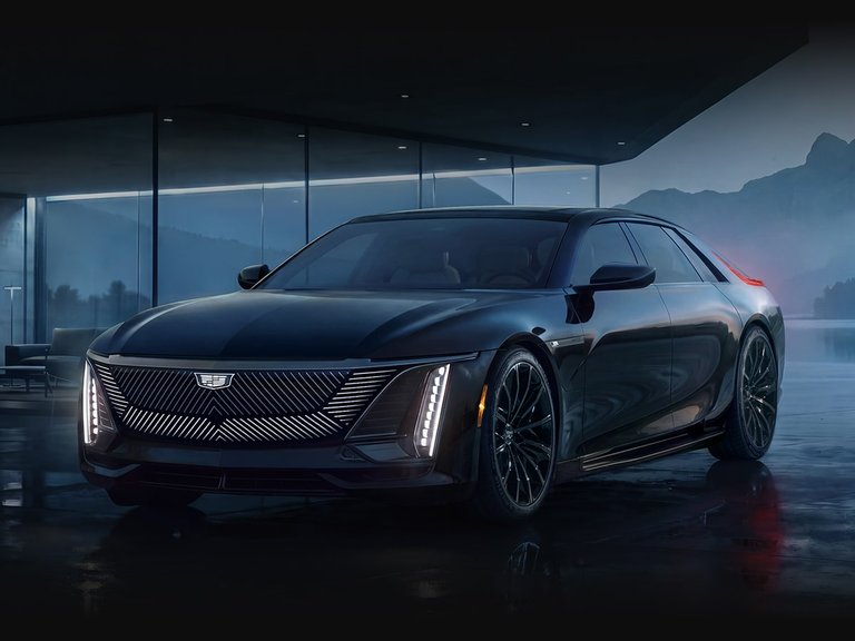 Cadillac CELESTIQ electric luxury sedan parked at dusk
