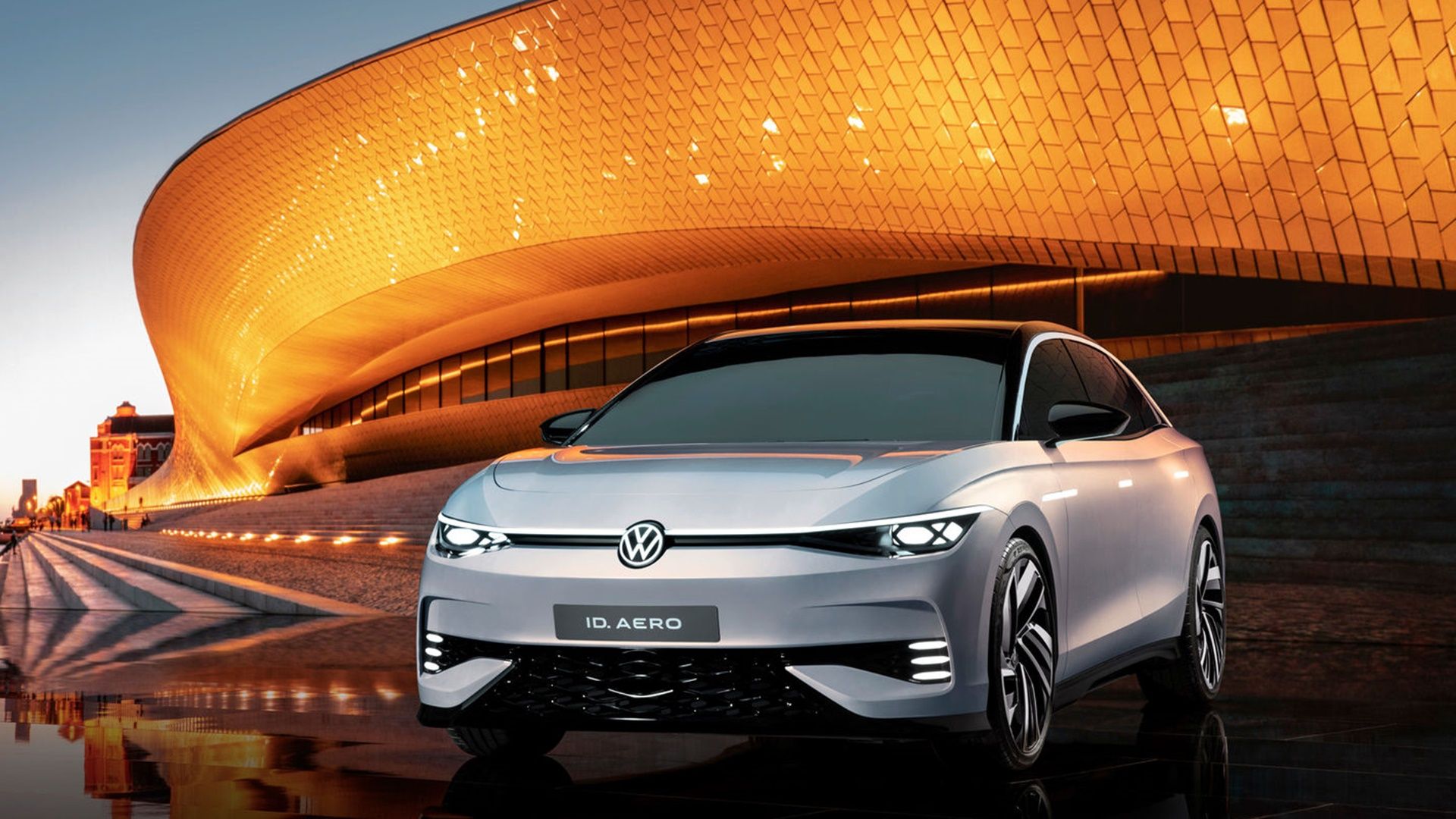 Volkswagen ID. Aero electric sedan concept outside the Emden factory