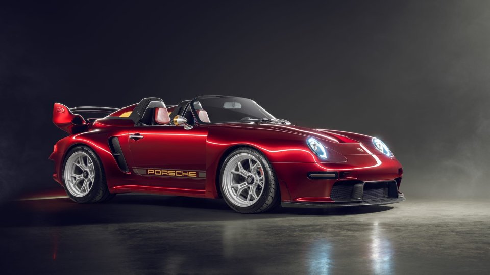 Red Gunther Werks Project Endgame Porsche 993 Turbo Speedster in a studio